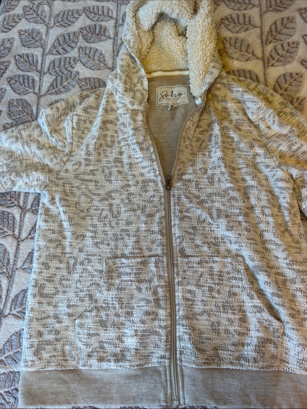 Soho Cream-Tan Sherpa-Lined Zip Hoodie Jacket